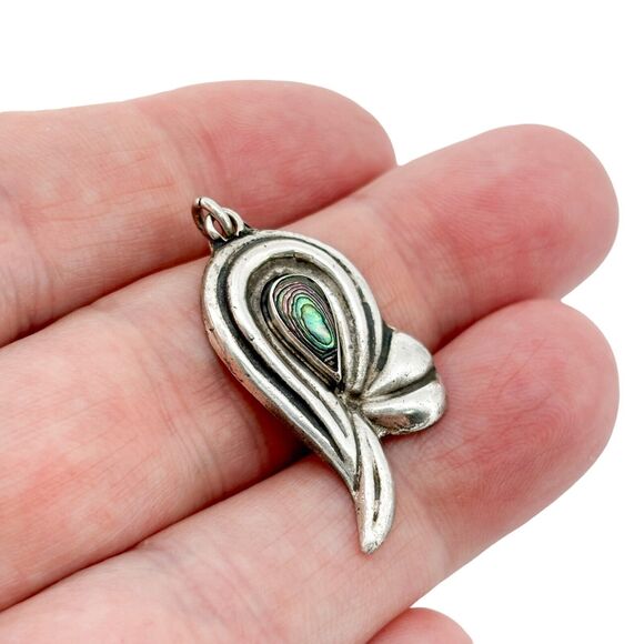 Vintage Mexico Taxco ACA Sterling Silver 925 Abalone Abstract Pendant - Picture 1 of 7
